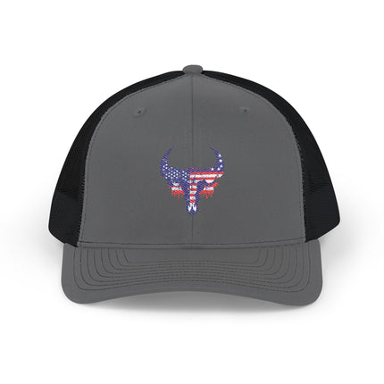 Patriotic Bull Snapback Trucker Cap - Embroidered USA Design