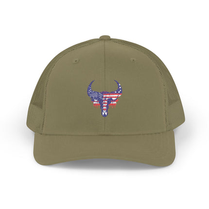Patriotic Bull Snapback Trucker Cap - Embroidered USA Design