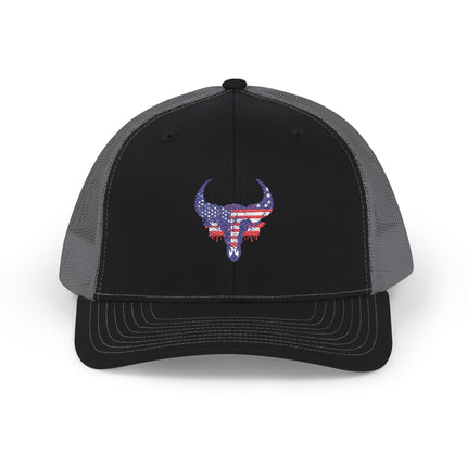 Patriotic Bull Snapback Trucker Cap - Embroidered USA Design