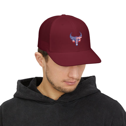 Patriotic Bull Snapback Trucker Cap - Embroidered USA Design