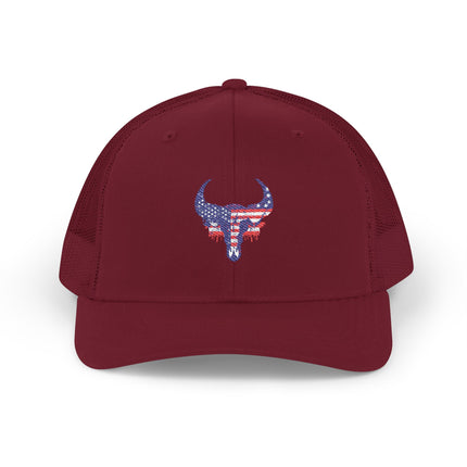 Patriotic Bull Snapback Trucker Cap - Embroidered USA Design