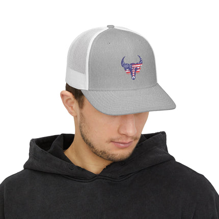 Patriotic Bull Snapback Trucker Cap - Embroidered USA Design
