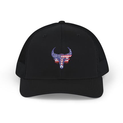 Patriotic Bull Snapback Trucker Cap - Embroidered USA Design