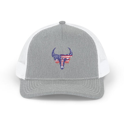 Patriotic Bull Snapback Trucker Cap - Embroidered USA Design