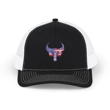Patriotic Bull Snapback Trucker Cap - Embroidered USA Design