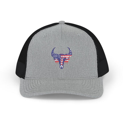 Patriotic Bull Snapback Trucker Cap - Embroidered USA Design